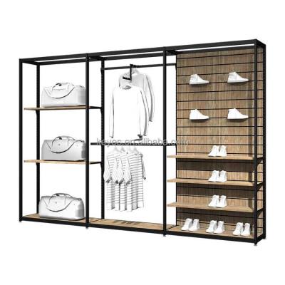 China Easy Assembly Clothing Store Slatwall Shoe Shelf Handbag Rack Clothing Display Rack for sale