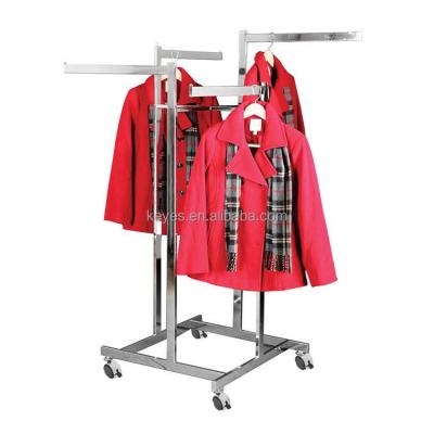 China Easy Assembly 4-Way Height Adjustable Arm Chrome Metal Clothing Rack Clothing Store Display Stand for sale