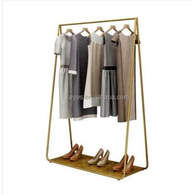 China Boutique Store Garment Stand Retail Store Gold Luxury Clothing Display Rack For DRESS for sale