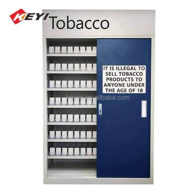 China Durable 8 Tier Custom Cigarette Lockable Metal Shop Tobacco Display Cabinet With Left And Right Sliding Door for sale