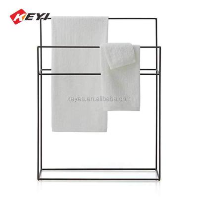 China Top Class Modern Workmanship Bathroom Black Iron Grid Hotel Double Floor Standing Small Towel Rack for sale