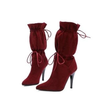 China 20101135-45 breathable mid height boots with straps but with high heel lace up boots stunning knee boots stiletto for sale