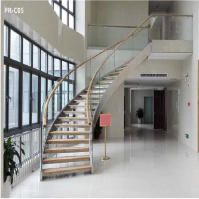 China Modern Australian Decorative Spiral Staircase Design Interior Style Wood Curved Stairs With Wrought Iron for sale