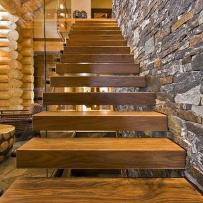 China Modern Modern Wooden Staircase Floating Straight Stairs Customized Interior Staircase Designs for sale