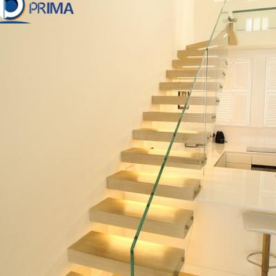 China Modern Mild Steel Straight Glass Modern Floating Staircase / Indoor Prefab Steel Glass Staircase for sale