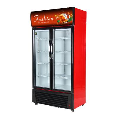 China Commercial Glass Beverage Cooler Single-temperature Refrigerator Display Freezer Beverage Beer Upright Double Door Fridge for sale