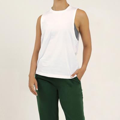 China Sleeve Opening Scoop Neck Fitness Women Gym Breathable 100% Organic Cotton Dropped Tank Top for sale