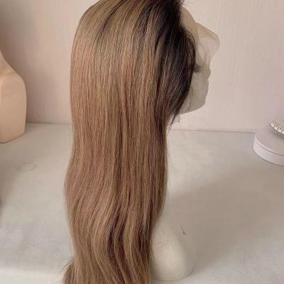 China Yefinewig Long Layered Stock Dark Rooting Light Brown #8 Full Lace Wig Handtied Full Lace Wig for sale