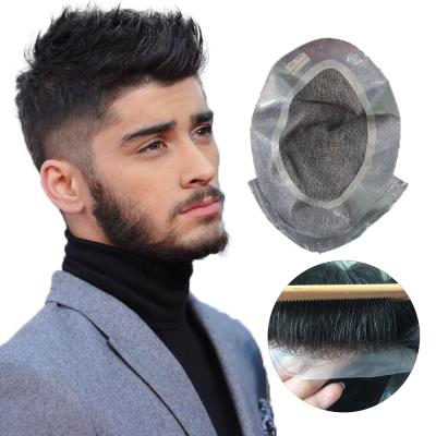 China Wholesale 8x10 Straight Mens Toupee Hair Cuticle Aligned Natural Mens Wig Australia #1B Hair Low Poly Pure Black Color for sale