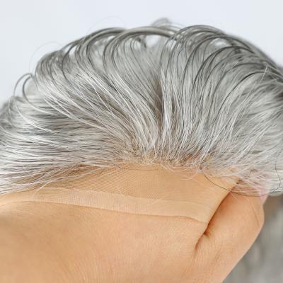 China 65% Gray Human Hair Mens Toupees Straight Bonded Low Density Lace Toupee Men Hair Invisible French Prosthesis for sale