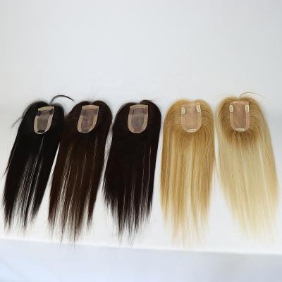 China Ombre Brown Monofilament Straight Blonde Mono Base With Chinese PU Virgin Hair Toppers For Hair Thinning Women Cut In Hair Topper for sale