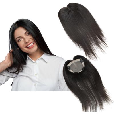 China 9a virgin thin skin woman hair pieces silk top clip hairpiece in size 14inch straight hair silk topper In Stock 5x5 for sale