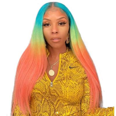 China Silky Straight Wave Ombre Wigs Hair Lace Front Straight Lace Front Wig Blue Yellow Orange Rainbow for sale