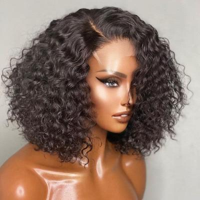 China Indian Tangle Wholesaler Does Not Short Curly 5x5 Deep Wave Lace Up Closure Hair Bob Wig for sale