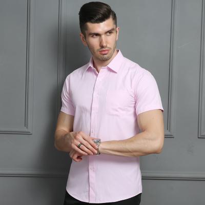 China Pretty Cotton Twill Short Sleeve Anti-pilling Mens Summer Pink Shirt for sale