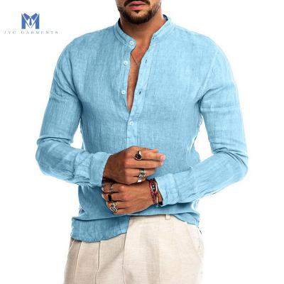 China Men's Anti-Pilling Loose Tops Blend Casual Handsome Linen Shirt for sale