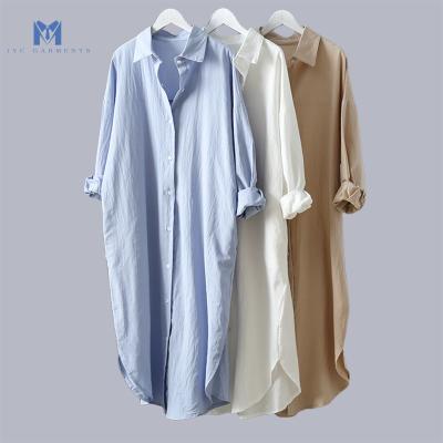 China New Anti-pilling Cotton Linen Shirt Women Blouse Summer Casual Plus Size Women's Long Section Shirts for sale