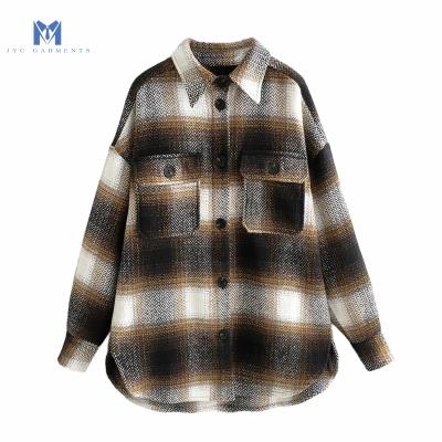 China Oversized woolen shirts fashion anti-pilling ladies vintage tops party shirt girls women chic loose elegant feminine thick soft plaid for sale