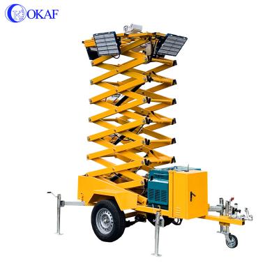 China OKAF Hydraulic Telescopic Construction Sites Mobile Emergency Lighting Tower Mast LED Light CCTV Camera Security Trailer High for sale