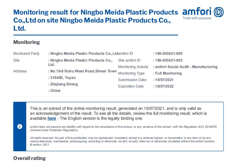 BSCI - Ningbo Meida Plastic Products Co., Ltd.