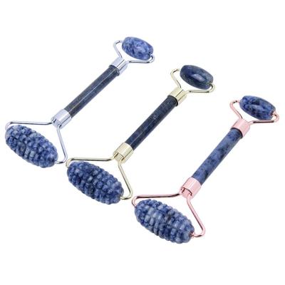 China Wholesale Designed Massage Pure Natural Jade Blue Dot Stone Face Roller New Double Head For Slim Face for sale