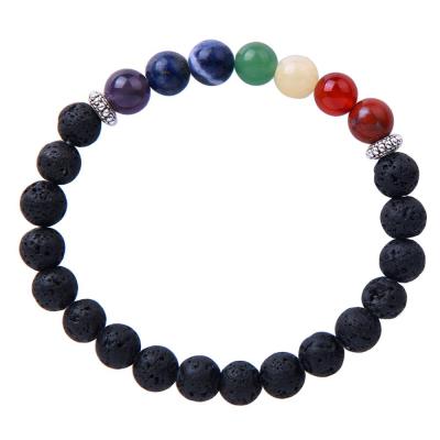 China 7 Color Single Chakra Healing Lava Stone Gemstone Bracelet for sale