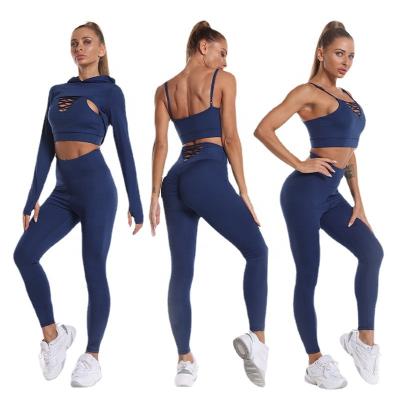 China Breathable Workout Clothes Seamless Sports Bra Yoga Leggings 3 Piece Set Seamless Yoga Set Sport Wear Gym Clothes for sale