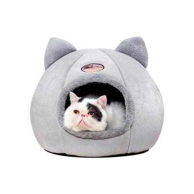 China Breathable Self-Warming Comfortable Cat Bed Tent with Non-Slip Bottom 2 in 1 Foldable Semi-Enclosed Cat Cave Bed for sale