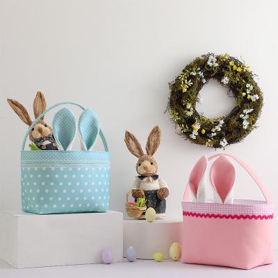 China Wholesale Pink Cute Easter Bunny Gift Baskets In Bulk Easter Bucket Decoration Lace Trim for sale