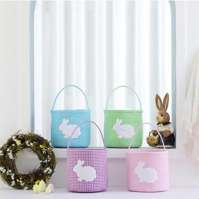 China High Quality Easter Decoration Bunny Bucket Gift Bag For Eggs Gingham Fabric Easter Bunny Basket for sale