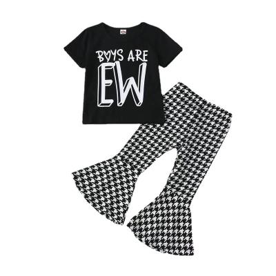 China High Quality Girl Clothes Fashion Sets Plaid High Quality Printing Casual Flare Pants Girl Clothes Sets for sale