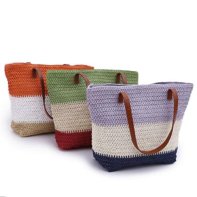 China High Quality Knitted Luxury Handbags Striped Empty Woman Multi Color Cotton Tote Bags for sale