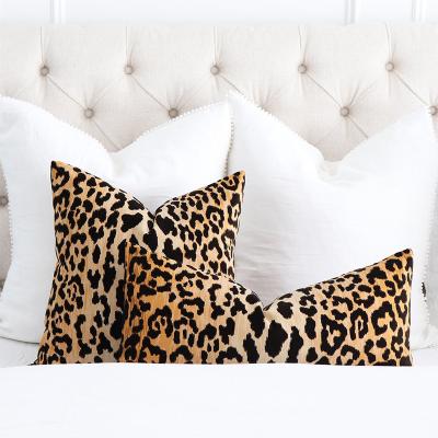 China Home Decor Folded Decorative Pillows Pillow Case Monogram Velvet Leopard Pillow Cover for sale