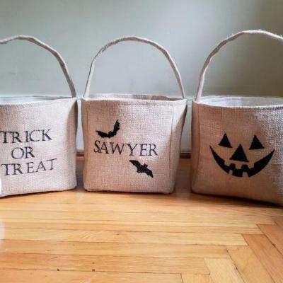 China Multi Bucket Monogrammed High Quality Trick or Treat Baskets High Quality Canvas Style Halloween Candy Bucket for sale