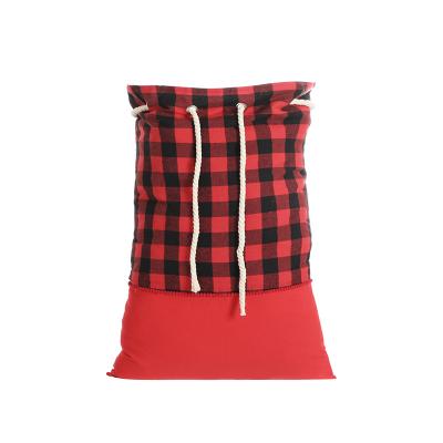 China Canvas Santa Sack Buffalo Plaid Santa Sack Personalized Canvas Christmas Gift Plaid Christmas Bag for sale