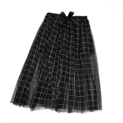 China 2021 sweet hot sale summer black bow and white long check skirt tutu skirt wholesale for sale