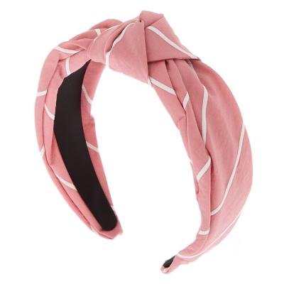 China Factory Suppliers Lovely Pink Hair Bow With White Hair Band Hair Accessories Daily Cloth Stripe Main Use for sale