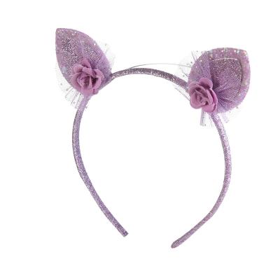 China Polyester Fashion Purple Glitter Cat Ear Shape Flower Crown Sequin Cat Ear Headband Party Halloween Hair Band for sale