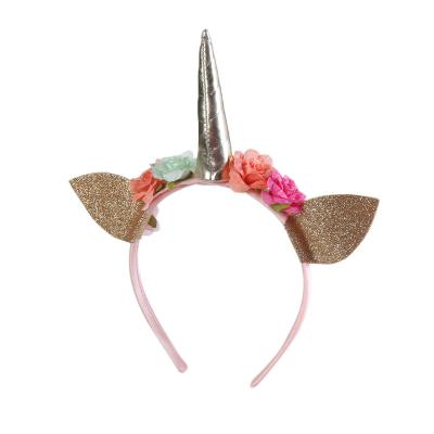 China New Unicorn Fox Peony Ears Flower Sweet Artificial Silver Headband Party Floral Wreath for sale