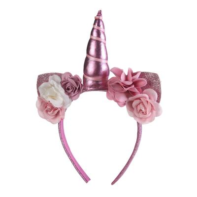 China New Design Glitter Cat Ears Flower Headband Pink Unicorn Hair Band Sweet Hair Accessories For Party for sale