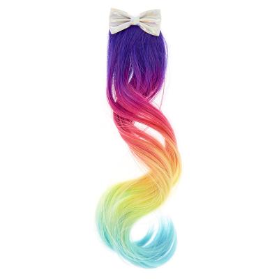 China New Product Party Hair Accessories Rainbow Ombre Faux Hair Clip Babies Princess Wig Bow Soft Hair Clips for sale