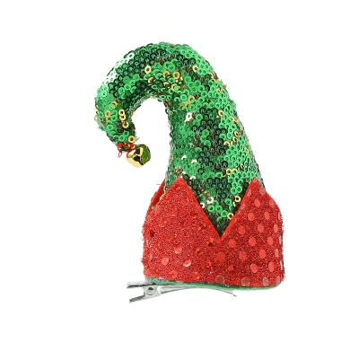 China Candy/Lovely Christmas Elf Hat Hair Clip Christmas Bells and Christmas Green Sequin Hair Clips Hat Hair Accessories for sale