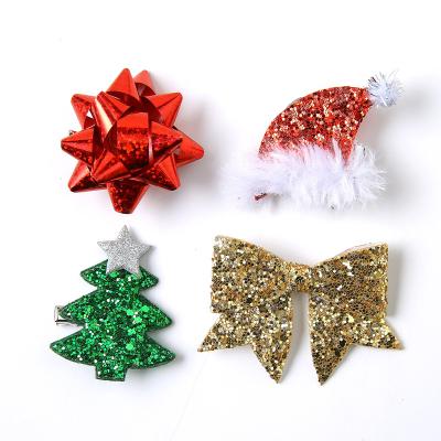 China Wholesale Lovely Sequin Star Christmas Tree Hairpin Bow Gold Hair Clip Christmas Hat For Kids Girls for sale