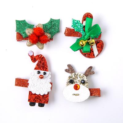 China Latest Design Christmas Sweet Reindeer Hairpin Santa Claus Love Bell Wheatgrass Ball Head Hair Clip For Kids Hair Accessories for sale