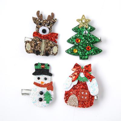 China New Products Four Christmas Glitter Hair Clips Set Custom Christmas Deer Hair Clip Set For Little Girls MHS00076 for sale