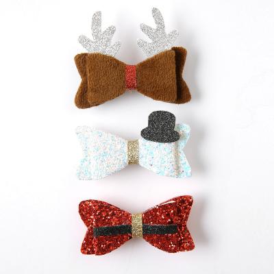 China Fashion Sexy Christmas Sequins Bow Hair Clips Set Deer Clip Custom Christmas Antler Hair Clip For Little Girls for sale