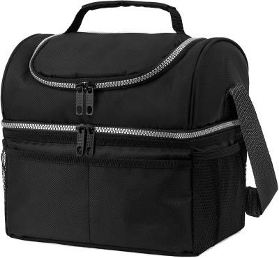 China Carry Case Double Deck Reusable Lunch Box Cooler Insulated Double Compartment Lunch Bag for sale