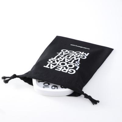 China Acceptable Customized Rope Handle Logo Printed Black Cotton Jewelry Bag With CottonBlack Drawstring for sale