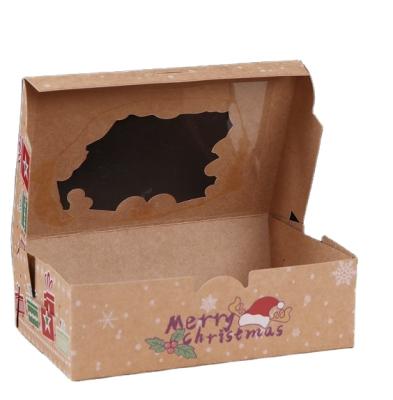 China 2021 Recycled Materials Christmas Cookie Boxes Food Bakery Treat Kraft Paper Boxes With Window Candy And Cookie Boxes For Gift Giving for sale