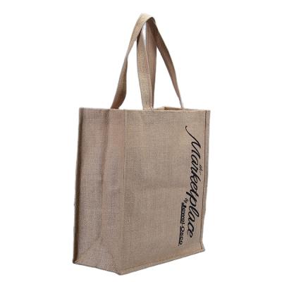 China Fashionable eco-friendly jute bag customized printing tote bag with inner lamination logo printing for sale